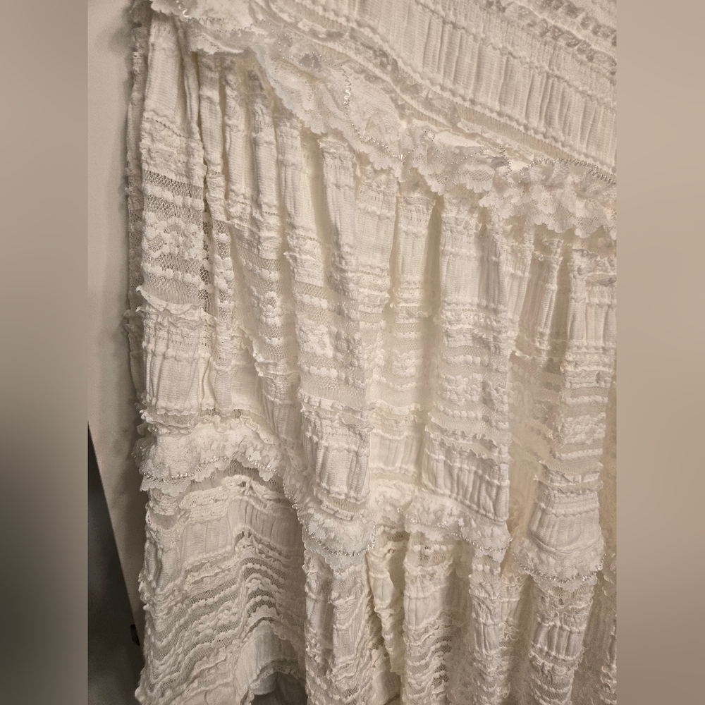 Anthropologie White Tiered Lace Midi Dress Strapless - Picture 3 of 8